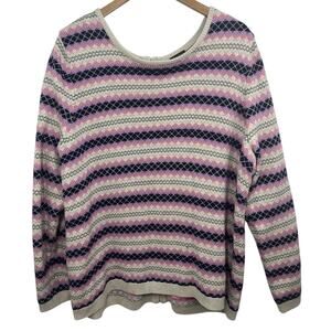 Talbots Sweater Women’s 2X Fair Isle Zip Back Multicolor Pullover Pink Plus Size